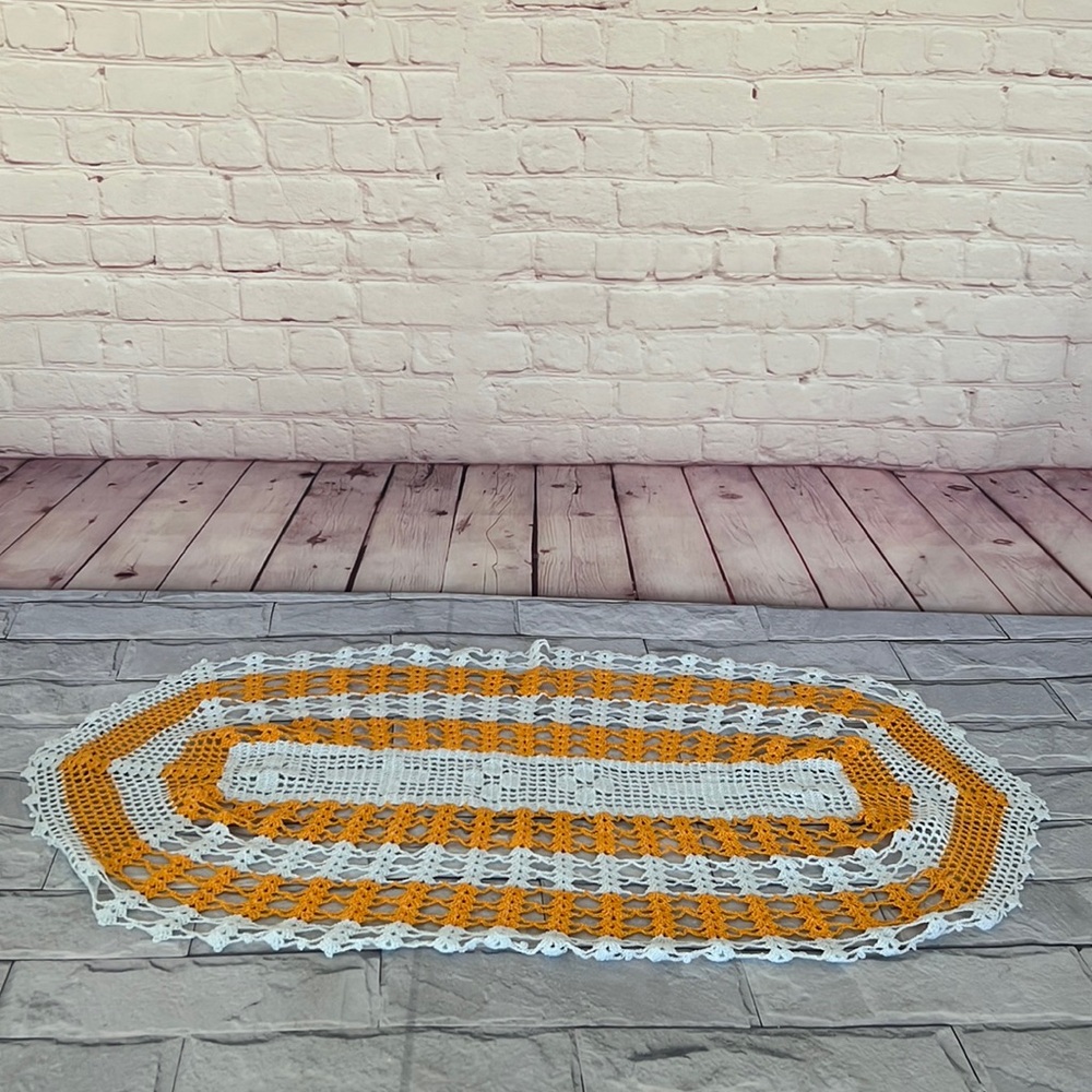 Crochet Handmade doily white & yellow home decor